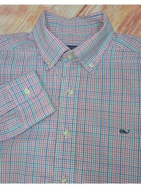 Vineyard Vines Whale Pink Plaid Shirt Medium